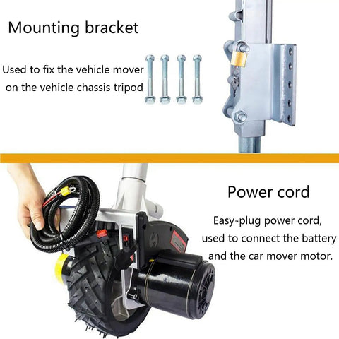 Gesaides Electric Trailer Mover Dolly With 550W Motor showing mounting bracket and power cord for easy connection.
