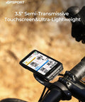 BiNavi Bike Computer With Touch Screen Map Navigation And Wireless GPS on bike handlebar outdoors.
