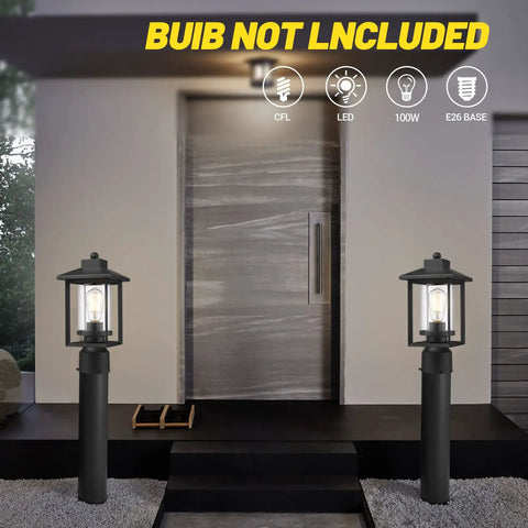Boss Black Outdoor Post Light With Clear Glass Shade illuminating a modern entryway, weatherproof exterior lantern fixture shown