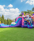 Unicorn Bounce House With Slide And Pool 34 By 12.5 By 13.5 Ft Ultra Tough 15oz PVC Vinyl with basketball hoop and blower