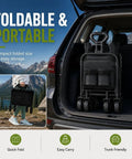 Foldable Wagon Cart With All Terrain Wheels in compact folded state inside car trunk, suitable for easy storage and transport.