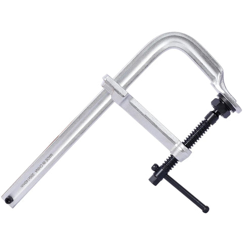 Heavy Duty Deep Throat F Clamp 12 Inch X 5-1/2 Steel Bar W Removable Swivel Pads For Welding Woodworking And Metalworking 4 Pack Set showing silver steel construction.
