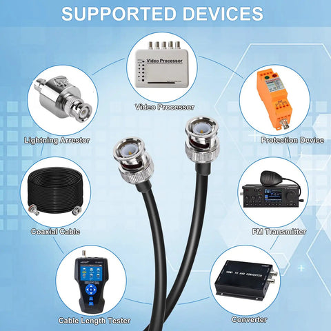 RG58 BNC Jumper Cable 50 Ohm 12 Inch Low Loss Pro Grade with supported devices like video processor and FM transmitter