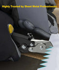 Sheet Metal Hand Notcher For Ductwork And HVAC Tools 30 Degree V Notch Cut in use cutting ductwork, ergonomic grip visible