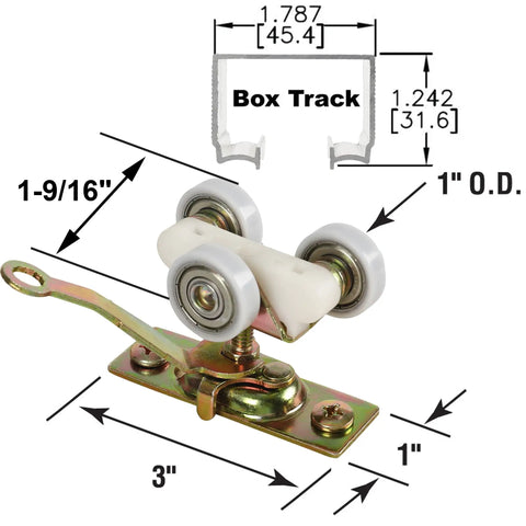 Pocket Door Hanger Commercial Grade Fits Johnson 1125 And Upgraded 1500 Hardware Kit, 1-Inch Nylon Ball Bearing Wheels diagram