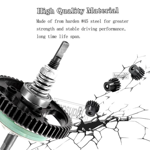 Beefed-Up 50T 32-Pitch Spur Gear Differential Set For 1/10 Slash 4X4 And Slash 4X4 VXL with pinions and aluminum driveshaft.