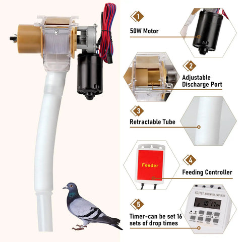 Auto Chicken Feeder With Timer And High Power Motor For Ducks, Geese, Poultry. Smart Gravity Bird Feeding System Works With Bucket For Easy Farm Use. Reliable Automatic Feeding Solution. Durable Design Keeps Feed Fresh. Perfect Backyard Coop Accessory
