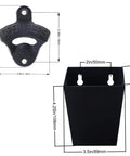 Heavy Duty Cast Iron Bottle Cap Opener Wall Mounted With Catcher Tray For Garage Bar Or Home Man Cave dimensions and design details.