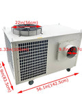 Heavy-Duty 61000 BTU Industrial Air Conditioner Blows Ice Cold For Garages And Warehouses. 220V 3-Phase portable unit dimensions shown.