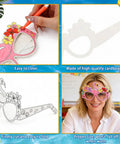 Bulk 32 Pairs Summer Craft Coloring Glasses Kit With 8 Funky Designs Hawaiian Luau Beach Party Theme DIY Decor shown in use