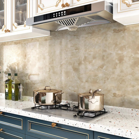 Glossy Beige Marble Contact Paper 24x394 Inches Self Adhesive Peel And Stick Vinyl on kitchen wall backsplash