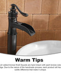 Oil Rubbed Bronze Vessel Sink Faucet With Waterfall Flow Tall One Hole Deck Mount Single Handle Vanity Faucet next to sink