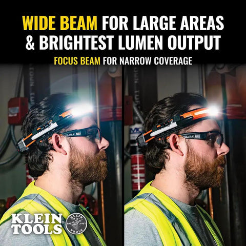 Rechargeable Wide Beam Headlamp With Strap And 575 Lumens Five Lighting Modes All Day Runtime Direct Focus And Hard Hat Compatibility