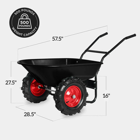 Heavy Duty Dual Wheel Workhorse Wheelbarrow Garden Cart With 500 Lb Capacity Extra Large Wheels Built In Stand Jet Black