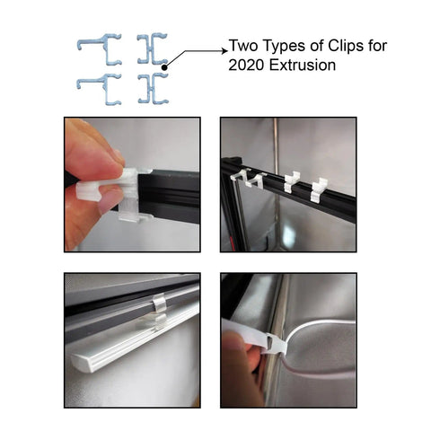 Installation of two clip types for 2020 extrusion with Lit 5W 6000K USB LED Light Bar For 3D Printers With Aluminum Body