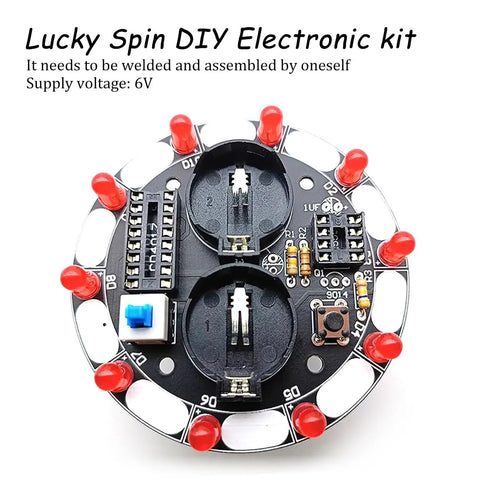 Top view of LED board from Two Pack NE555 Electronics Kit For Soldering Practice And LED Prize Wheel Project, 6V supply