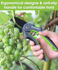 Anvil Pruning Shears 8-Inch Heavy Duty Gardening Hand Pruner With SK5 Steel Sharp Blades used on grapevine, green handle