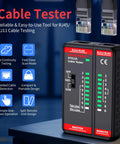 All In One Ethernet Cable Tester For LAN And Telephone Lines RJ45 RJ11 Cables From CAT5 Through CAT7 Quick Continuity Short Open Wire Miswire And Shield Status Detection Great For Home Repair And DIY Tech Pros, compact plastic master and remote units