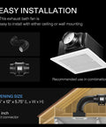 Powerful 128 CFM Bathroom Exhaust Fan Quiet 0.8 Sone Ceiling or Wall Mount with corrosion-resistant carbon steel shell