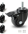 Heavy Duty 3 Inch Threaded Stem Casters With Dual Locking Swivel Wheels 1/2-13 X 1, 1100 Lbs Per Caster, 4400 Lbs Total Capacity Set Of 4