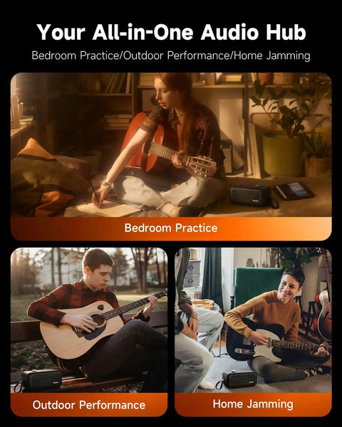 Portable 25W Mini Electric Guitar Amp With Dual Speakers Smart App Control Type C Charging Bluetooth And AUX Input by guitarist