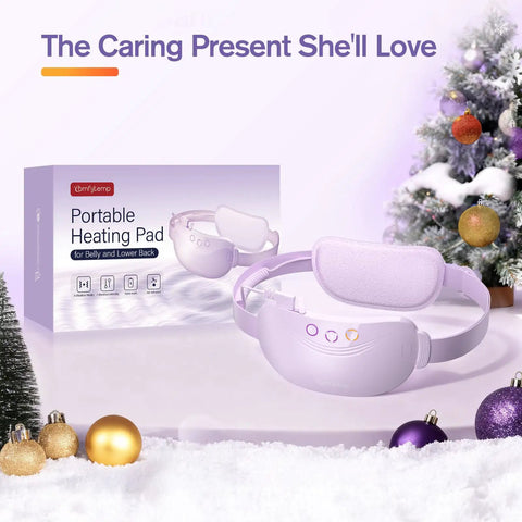 Portable Belly And Back Heating Pad For Period Cramps, Wearable Cordless Belt display with packaging, festive setting