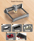 U1 Laser Engraver And Cutter With 200x150mm Work Area 7W Power features shown including TF card slot and height-increasing rods.