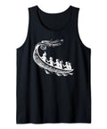 Hawaiian Outrigger Canoe Tank Top With Maori Tribal Art, Polynesian Style Dope Beach Tee For Men, front view of black tank