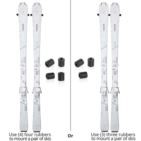 Heavy Duty Ski Wall Mount Storage Rack Eight Pack Edge Safe Vertical Hangers with ski mounts and vulcanized rubber shown.