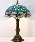 Tiffany Style Stained Glass Dragonfly Table Lamp With Green And Blue Shade, Antique Bronze Base, 12x12x18 Inches, S622 Series