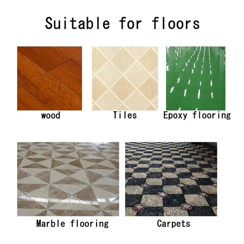 Image showing various floor types: wood, tiles, epoxy, marble flooring, and carpets. Suitable for Silent Smooth Cruising Swivel Caster Wheels.