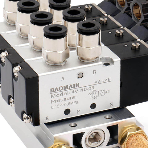 Go-To Industrial Pneumatic Solenoid Valve 4V110-06 DC 24V, 2 Position 5 Way With Base Muffler, 6mm Quick Fittings, Durable Aluminum Body