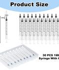 30 Pack 1ml Needleless Syringes With Cap For Liquids Pet Feeding Oil Glue DIY Projects Non Sterile Easy Push Plunger