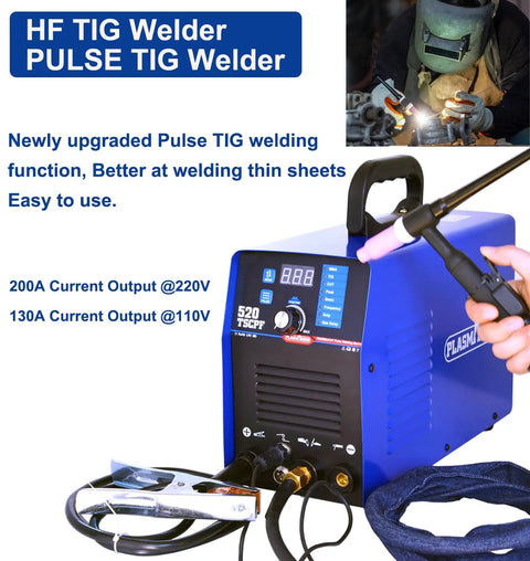 3 In 1 Plasma Cutter And TIG Welder With Pulse Stick, 520TSCPF Combo featuring digital panel and welding accessories