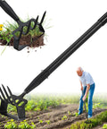 Heavy Duty Workhorse 2 In 1 Garden Hoe For Weeding And Cultivating With A Sharp 4 Tine Cultivator And Stirrup Hoe 76 Inch Long Handle Lightweight Yet Durable Weeding Rake For Grass Beds And Soil Aeration, black metal tool