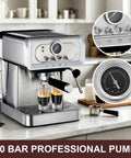 Pro Barista Style 20 Bar Espresso Machine With Automatic Steam Frother Stainless Steel Coffee Maker Fast Heat System with coffee shots