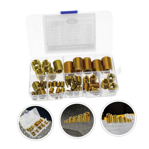 50 Piece Thread Repair Tool Kit With Carbon Steel Self Tapping Inserts Set For Quick Installation Threaded Sleeves For Auto And DIY Repairs For Quick Fixes And Restorations in plastic case