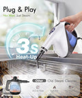 Handheld Steam Cleaner Instant Heat Up 3 Seconds For Homes cleaning a kitchen surface, showcasing quick 3 second heating.