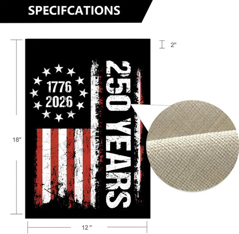 250th Anniversary Patriotic Garden Flag Double Sided 12x18 Inches With Stars And Stripes Design 1776-2026 Commemorative Blessings Banner