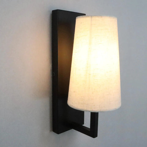 Farmhouse Black Wall Sconces Set Of Two, Modern 1 Light Hardwired Matte Black Wall Lamp With Fabric Shade on wall
