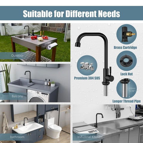 Black Cold Only Water Kitchen Faucet With Single Lever Slick Commercial Bar Tap 304 Stainless Steel Deck Mounted in various settings