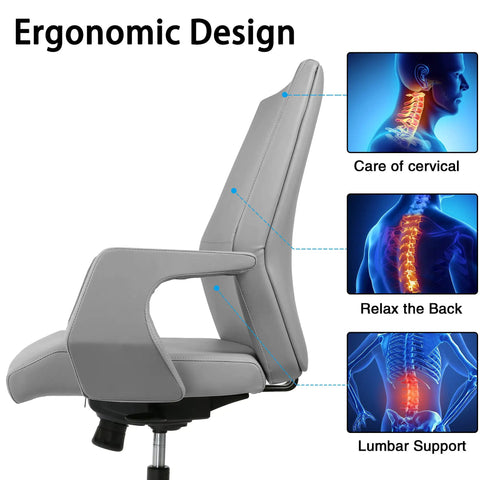 Kick Back All Day With This Legit Ergonomic Executive Office Chair Featuring Smooth Adjustable Reclining Lock Tilt Water Resistant Faux Leather Cushion Sturdy Aluminum Pedestal Base And Silent Rolling Wheels For Your Prime Home Office Setup In Cool Grey