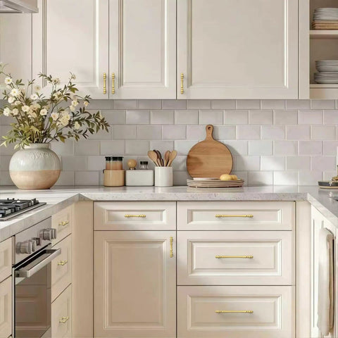 Kitchen with Heavy Duty Zinc Alloy Brushed Gold Cabinet Pulls 3 Inch Center to Center 76mm Set of 10 for Kitchen Cabinets, Bathroom Drawers