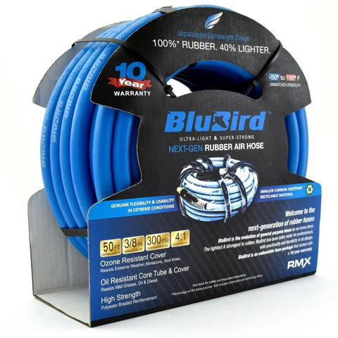 Lightweight Yet Durable Rubber Air Hose Three Eighths Inch By Fifty Feet, 300 PSI, 100 Percent Rubber, Ozone Resistant