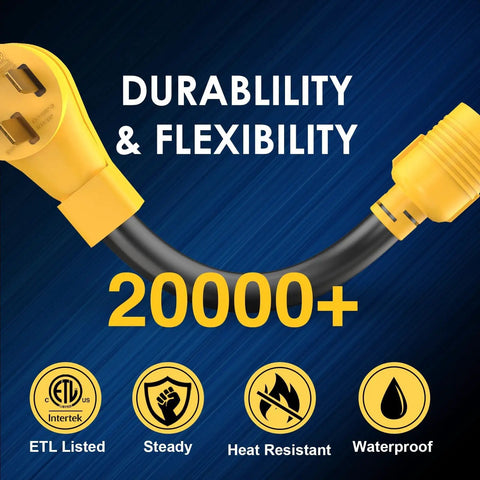 Pro Grade 240V Level 2 Charging Adapter With 14-50P Male To L6-30R Female Connector's heavy-duty flexible cable and connectors.