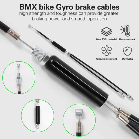 Gyro Brake Cables Front And Rear Kit for 20 Inch Bikes with Spinner Rotor showing durable black PVC housing and steel core