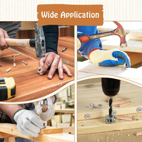 Pro Grade Woodworking Dowel Pin Set With 24 Centering Pins In 6 8 10 12 Mm And 75 Dowel Pins In 6 8 10 Mm For Precise Hole Alignment And Easy Doweling Transfers Tenon Center Plugs And Doweling Centering Pins For Quick, Clean DIY Builds in use on wood projects