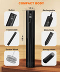 Soenglyun 3 Speed Rechargeable Milk Frother Handheld Press With Travel Cover showcasing buttons, charging port, and double whisk design.