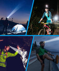 People using Beefy LED Headlamp With Digital Display Screen for camping, biking, cave exploration, and running at night
