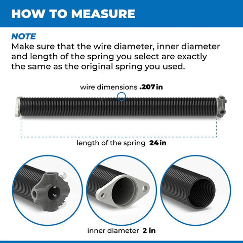 Diagram showing 0.207x2in Garage Door Torsion Springs Kit Pair 24in with wire dimension, spring length, and 2in inner diameter